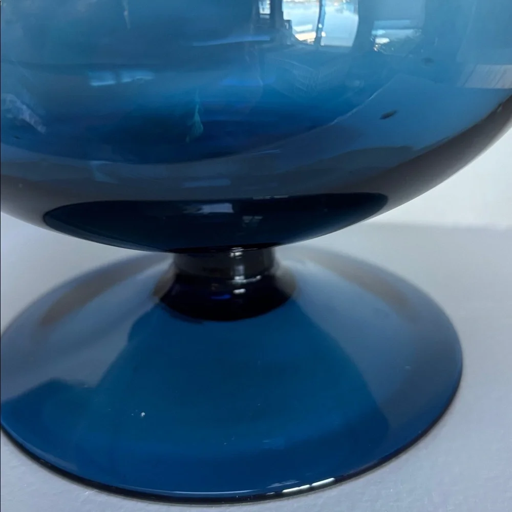 Vintage Cobalt Blue Italian Empoli Apothecary Jar Circus Tent Lid Footed Base